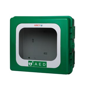 Armadietto per defibrillatore ARKY da esterno con riscaldamento, allarme e sigillo - orizzontale