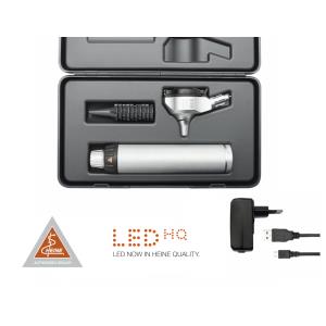 Otoscopio HEINE BETA 400 LED a F.O. con astuccio rigido, manico ricaricabile, cavo USB e alimentatore