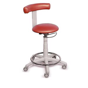 Sgabello Gynex ad altezza regolabile 53 - 66 cm con sedile imbottito e base con ruote e anello - rosso Mosca