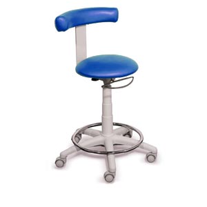 Sgabello Gynex ad altezza regolabile 53 - 66 cm con sedile imbottito e base con ruote e anello - azzurro Palm Beach