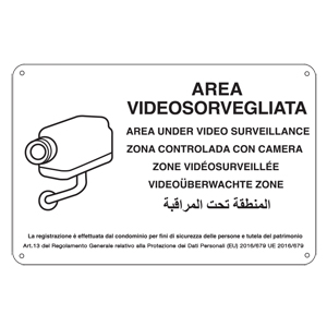 Cartello in alluminio a parete "Area Videosorvegliata"
