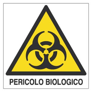 Etichette autoadesive in PVC con dicitura "Pericolo Biologico"