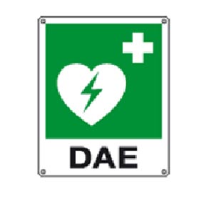 Sinalética de emergência em alumínio com texto DAE