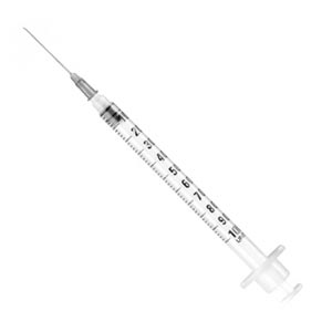 Jeringa para Insulina latex free de 3 piezas de 1 ml con cono L. concéntrico con aguja montada 25 G x 5/8” - 0,5 x 16 mm