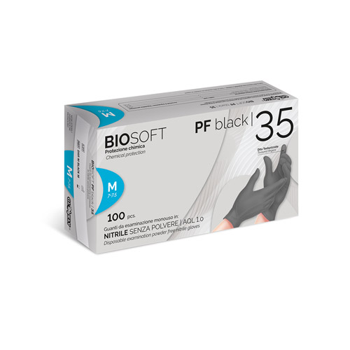 Acquista Guanti sintetici in nitrile BIOSOFT PF BLACK 35 nero, senza polvere,  dita testurizzate - S, Doctor Shop