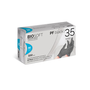 Luvas de nitrilo BIOSOFT PF BLACK 35 preto, sem pó, dedos texturizados - S