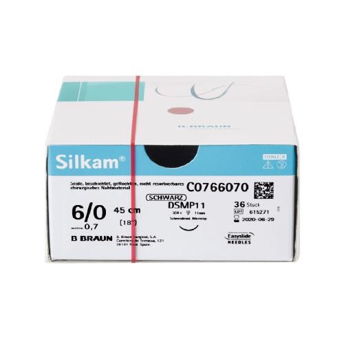 Silkam suture non assorbibili in seta, ago 3/8 da 24mm, USP 2/0 - filo nero da 45 cm