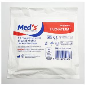MED'S Farmatexa compresse garza cotone sterili - 20 × 20 cm - 100 buste da 25 compresse